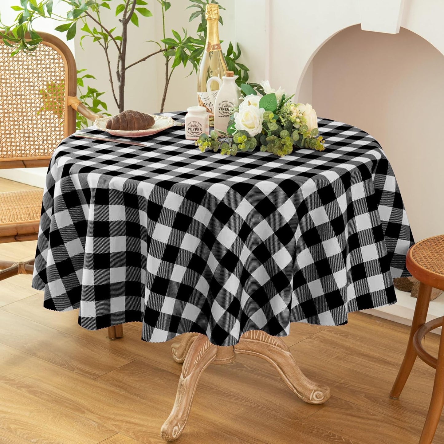 Waterproof Plaid Tablecloth Fabric - Round 25 Inch Classic Gingham Checker Table Cloth for Indoor/Outdoor Use - Buffalo Table Cover for Picnics, BBQs, and Parties
