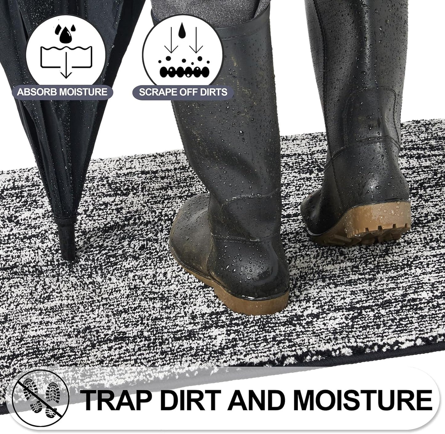 REFETONE Indoor Doormat, Front Door Mat 32"x48" Absorbent Rubber Backing Non Slip Back Door Mats, Washable Low-Profile Inside Floor Mat Door Rugs for Entryway, Resist Dirt Mud Mat for Dogs, Black