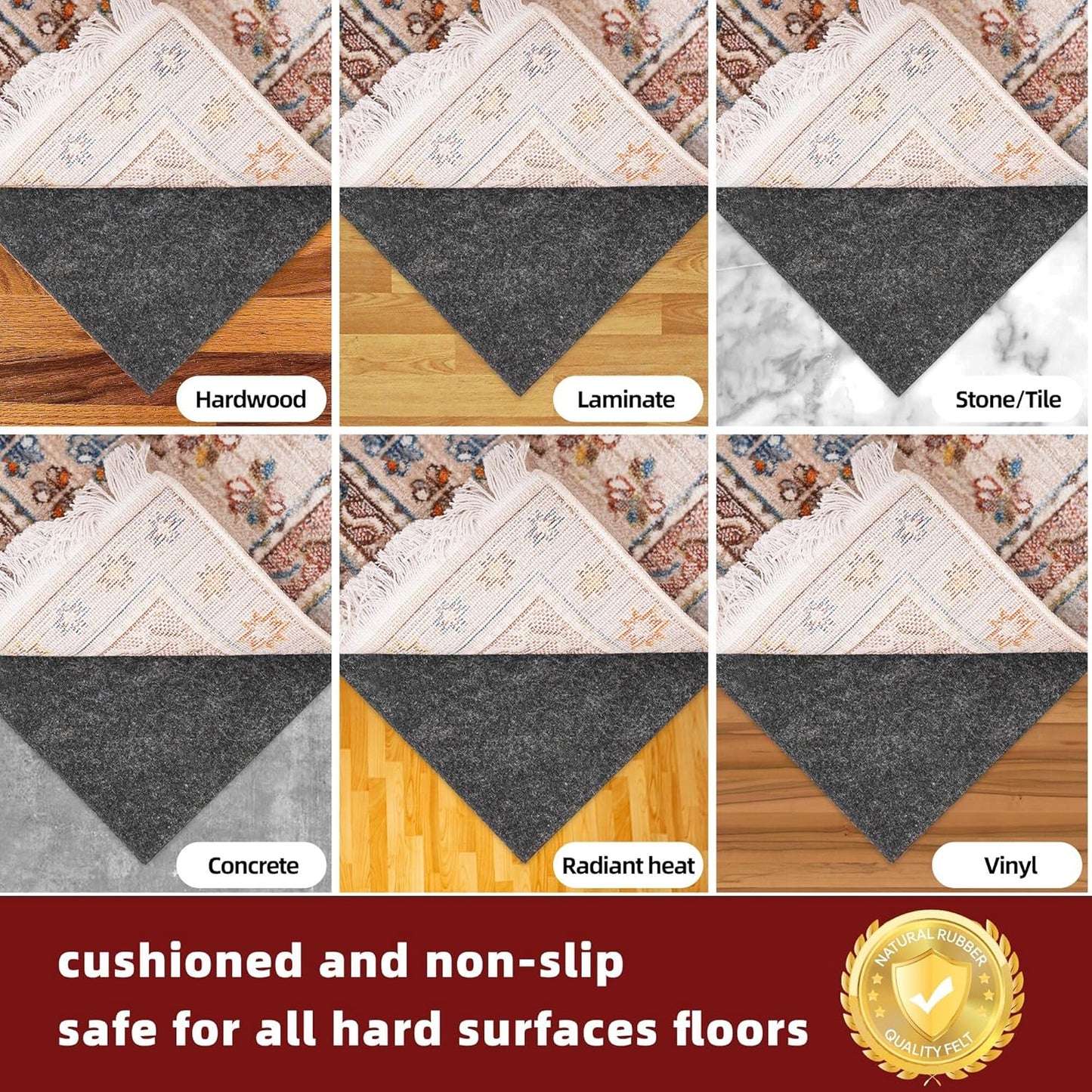 BAGAIL Felt and Natural Rubber Backing Rug Pads 1/8” Thick, 2 x 10 Ft Non Slip Rug Gripper Keep Rugs in Place, Under Area Rug Protective Cushioned Pads, Carpet Runners, Hardwood Floors Protection