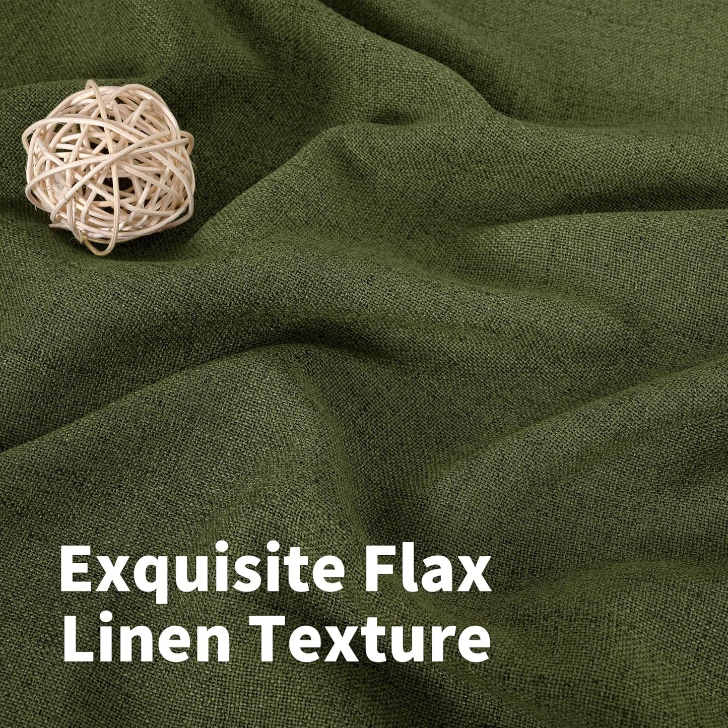 YoungsTex Olive Green Linen Semi Sheer Curtains 72 Inch Length for Living Room, Light Filtering Drape Rod Pocket Back Tab Window Treatment for Bedroom Dining, 2 Panels, 52 X 72 Inch