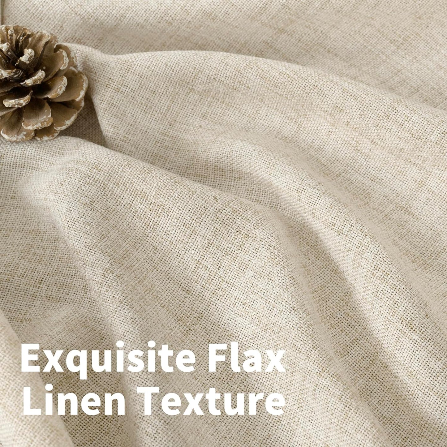 YoungsTex Linen Curtains 80 Inch Length for Living Room, Light Filtering Semi Sheer Drapes with Back Tab Rod Pocket for Bedroom Farmhouse Cream Textured Window Treatments, 2 Panels, 52 X 80 Inch