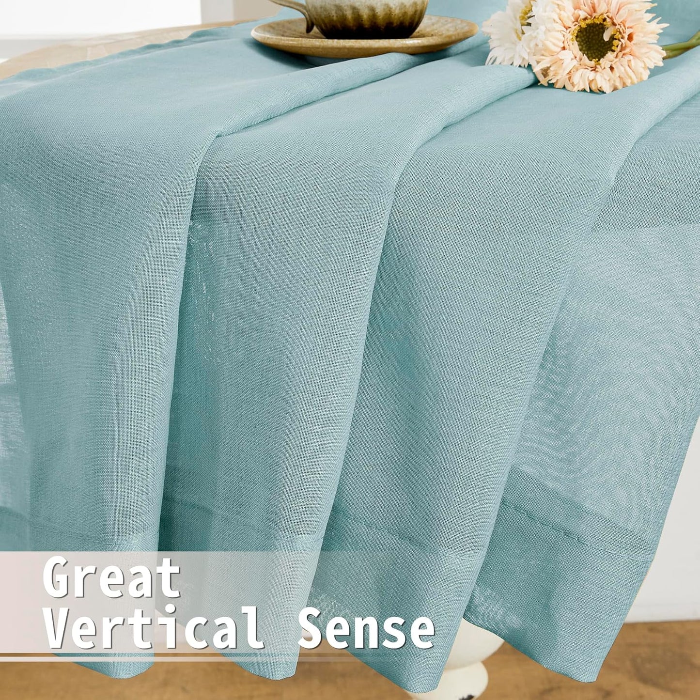 Tollpiz Short Sheer Door Curtain Closet Linen Textured Curtain Sheers Doorway Light Filtering Voile Patio Door Rod Pocket Curtains French Door, 54 x 54 inches Long, Dusty Blue, Set of 1 Panel
