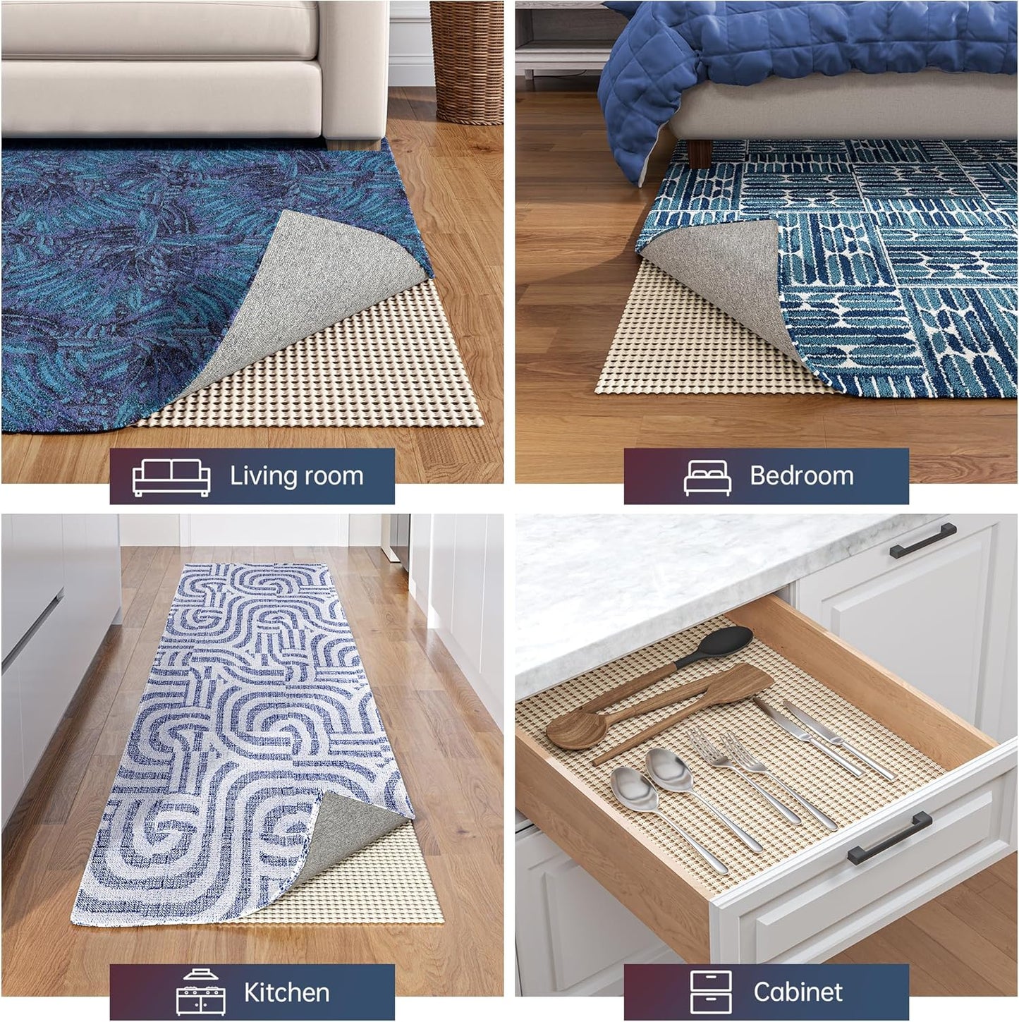 Non-Slip Rug Pad Gripper 2.5x8 Feet, Anti Skid Mat for Under Area Rugs, Keeps Rugs in Position and Safe, Thick Cushioned Carpet Pad for Hardwood Floors Protection