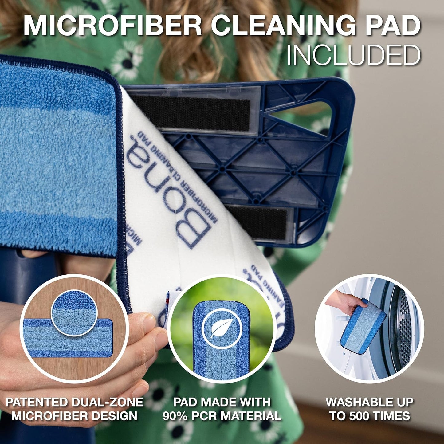 Bona Premium Multi-Surface Floor Spray Mop - Includes Multi-Surface Floor Cleaning Solution 34 fl oz and Machine Washable Microfiber Cleaning Pad - for Stone, Tile, Laminate, and Vinyl Floors