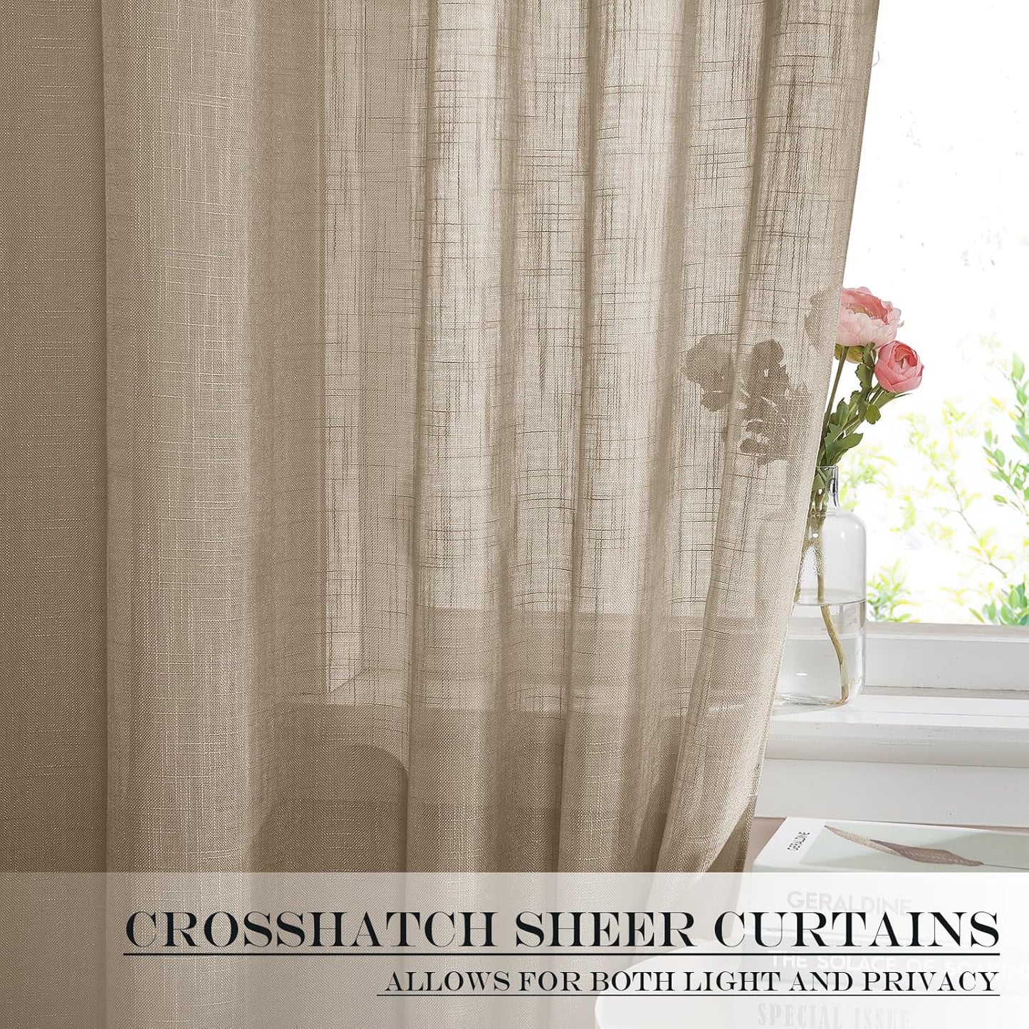 NICETOWN Sheer Door Panel Curtain - Semi Voile Linen Weave French Door Decor Privacy Protection Window Curtain for Sliding/Patio (W52 x L72, 1 Tie Backs + 1 Panel, Taupe)