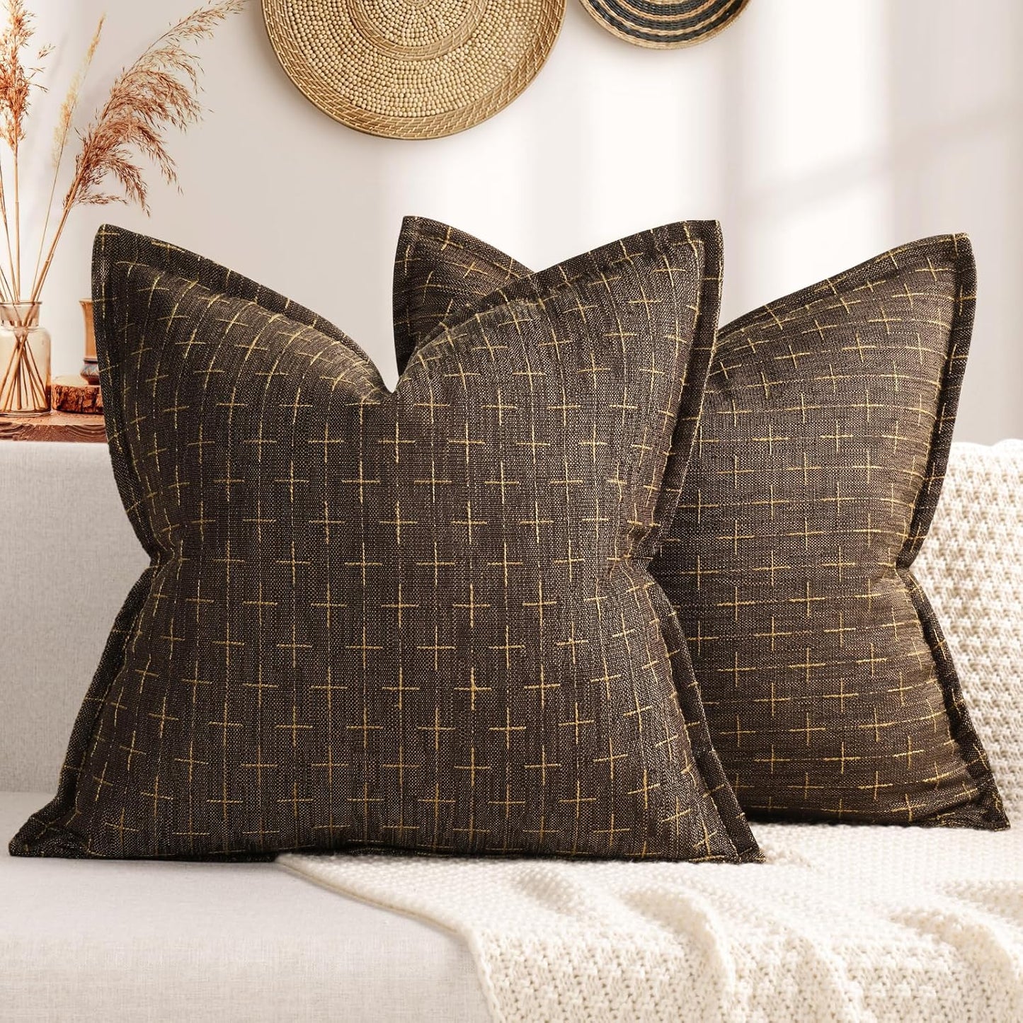 ZWJD Pillow Covers 20x20 Set of 2 Soft Polyester Textured Pillow Covers with Stylish Flange Edge Cozy Farmhouse Throw Pillows for Couch Bed Sofa Living Room