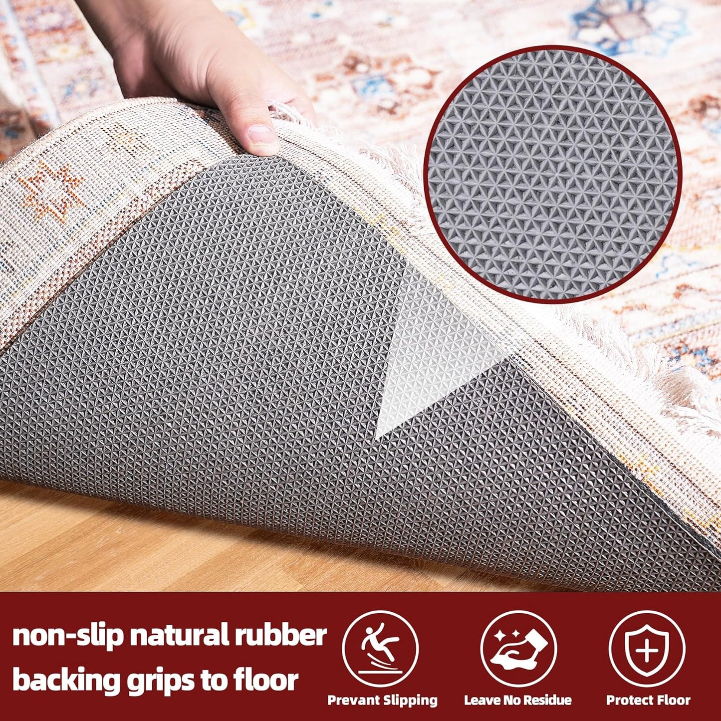 BAGAIL Felt and Natural Rubber Backing Rug Pads 1/4” Thick, 3 x 5 Ft Non Slip Carpet Gripper Keep Rugs in Place, Under Area Rug Protective Cushioned Pads, Carpet Runners, Hardwood Floors Protection
