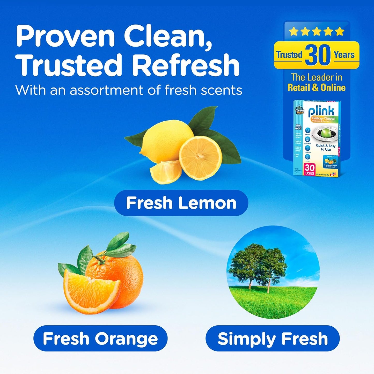 COMPAC HOME Plink Garbage Disposal Cleaner and Deodorizer, Freshens Your Kitchen and Waste Disposal, Assorted, 30 Count