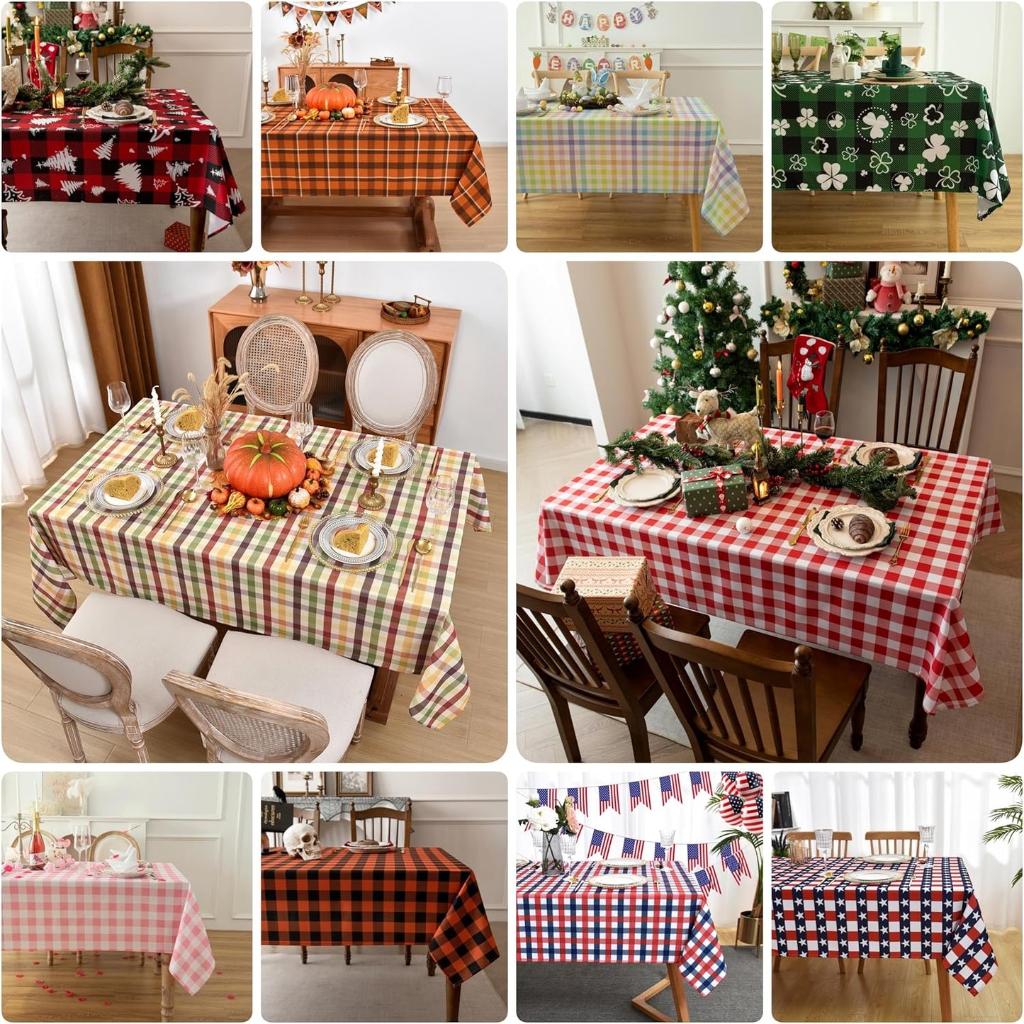 Classic Gingham Tablecloth Fabric - Oblong 58x120 Water Resistant Chequered Pattern Table Cloth for Indoor/Outdoor Use - Tabletop Cover for Birthday, Picnics, Gardens, and Parties