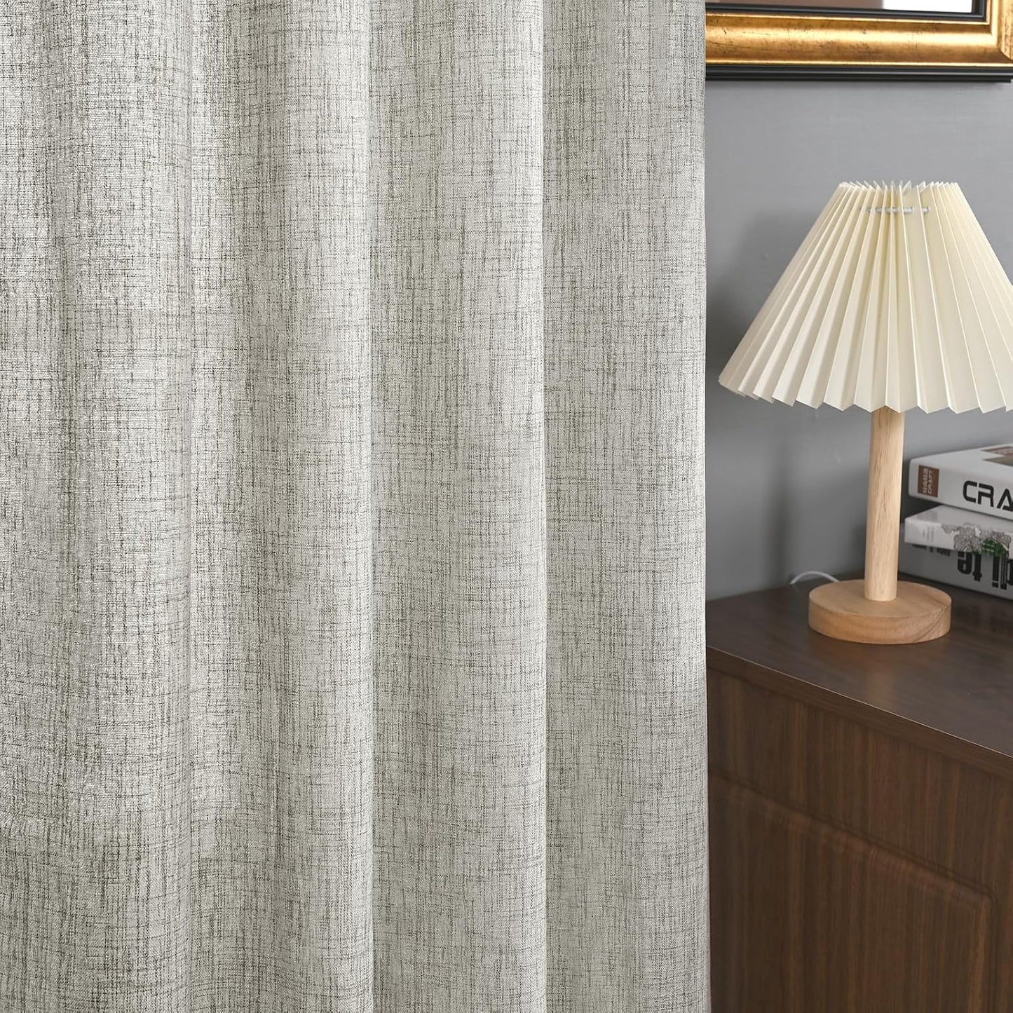 YoungsTex Dark Grey Linen Curtains 72 Inch Long 2 Panels for Living Room, Back Tab Rod Pocket Semi Sheer Window Drapes Light Filtering Textured for Bedroom Dining, 42 X 72 Inch