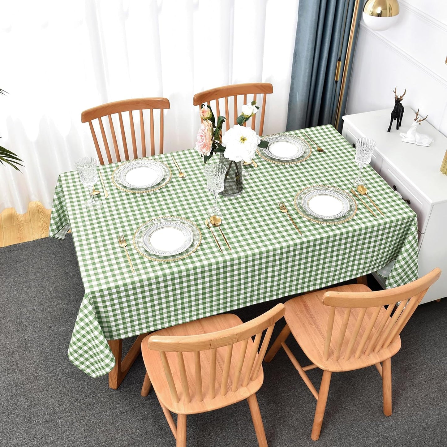 Waterproof Plaid Tablecloth Fabric - Oblong 52x70 Inch Classic Buffalo Tartan Table Cloth for Indoor/Outdoor Use - Washable Tabletop Cover for Dinner, BBQs, and Parties