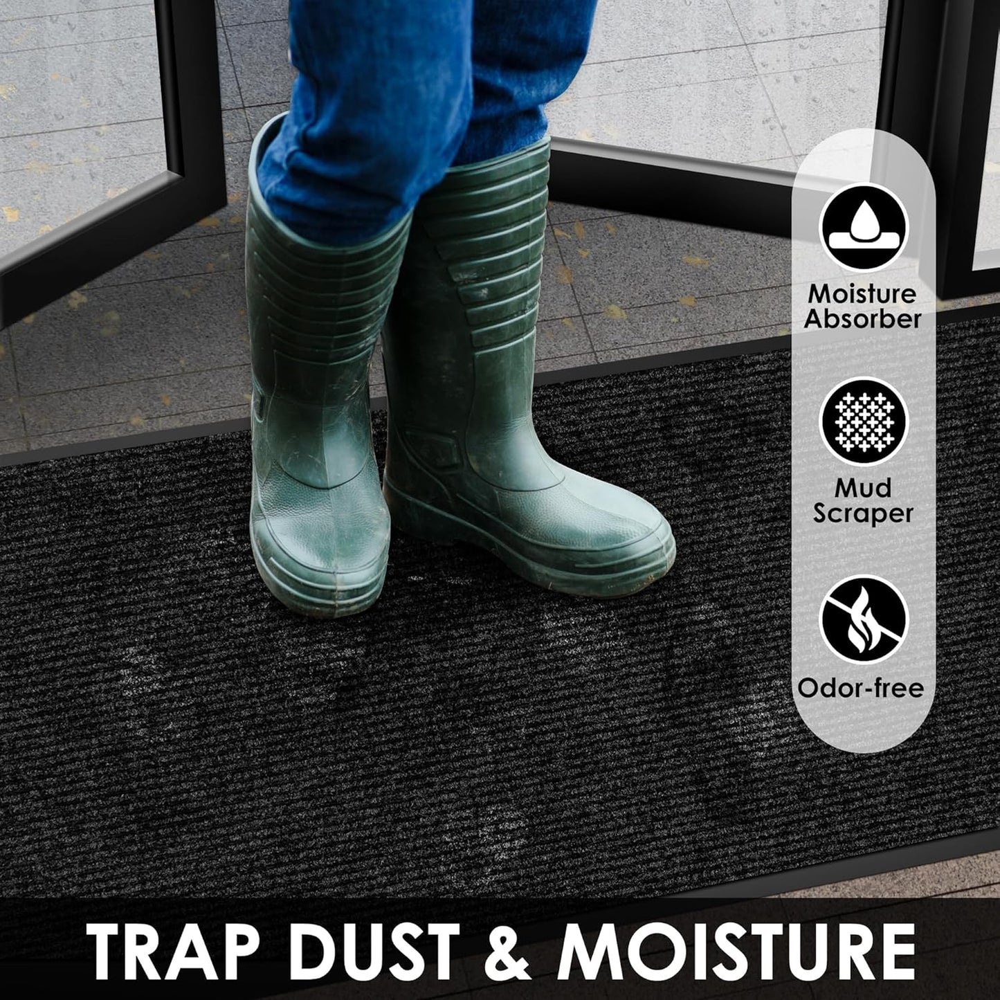 2′ x 20′ Front Door Mat Indoor Outdoor Entrance, Commercial Floor Mat Heavy Duty Dirt Trapper Entryway Doormat, Custom Size Non Slip Rubber Backing Welcome mat, Door Mat for High Traffic Area