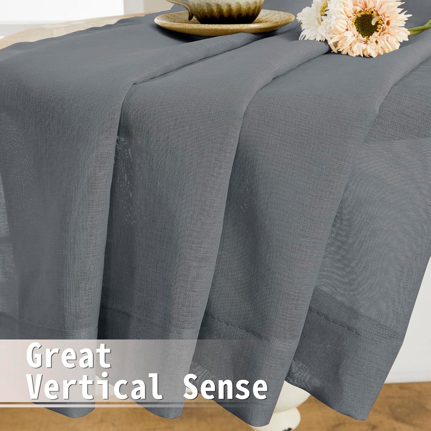 Tollpiz Sheer Door Curtains Closet Linen Textured Curtain Sheers Doorway Light Filtering Voile Patio Glass Door Rod Pocket Curtains French Door, 54 x 80 inches Long, Dark Grey, Set of 1 Panel