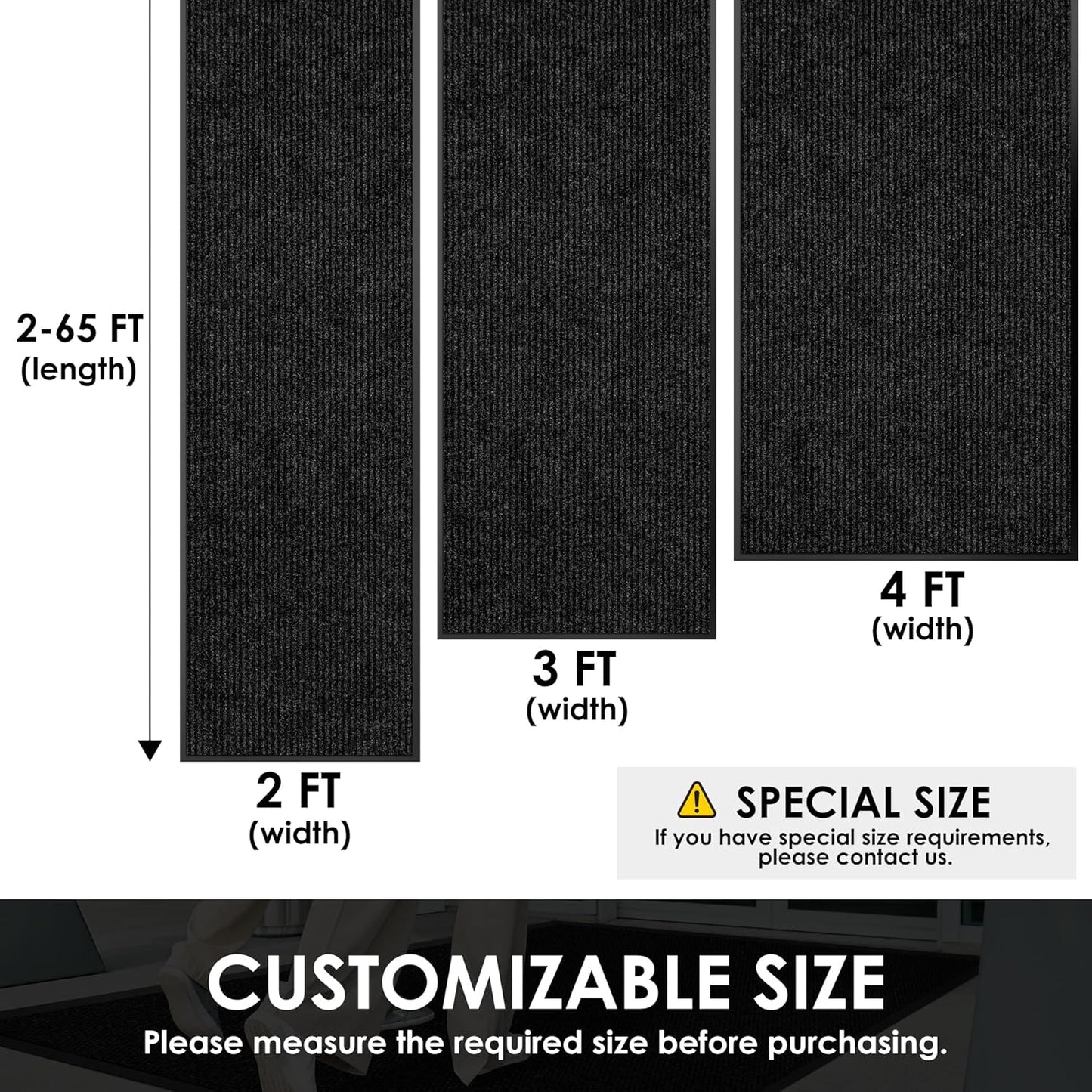 4′ x 54′ Front Door Mat Indoor Outdoor Entrance, Commercial Floor Mat Heavy Duty Dirt Trapper Entryway Doormat, Custom Size Non Slip Rubber Backing Welcome mat, Door Mat for High Traffic Area