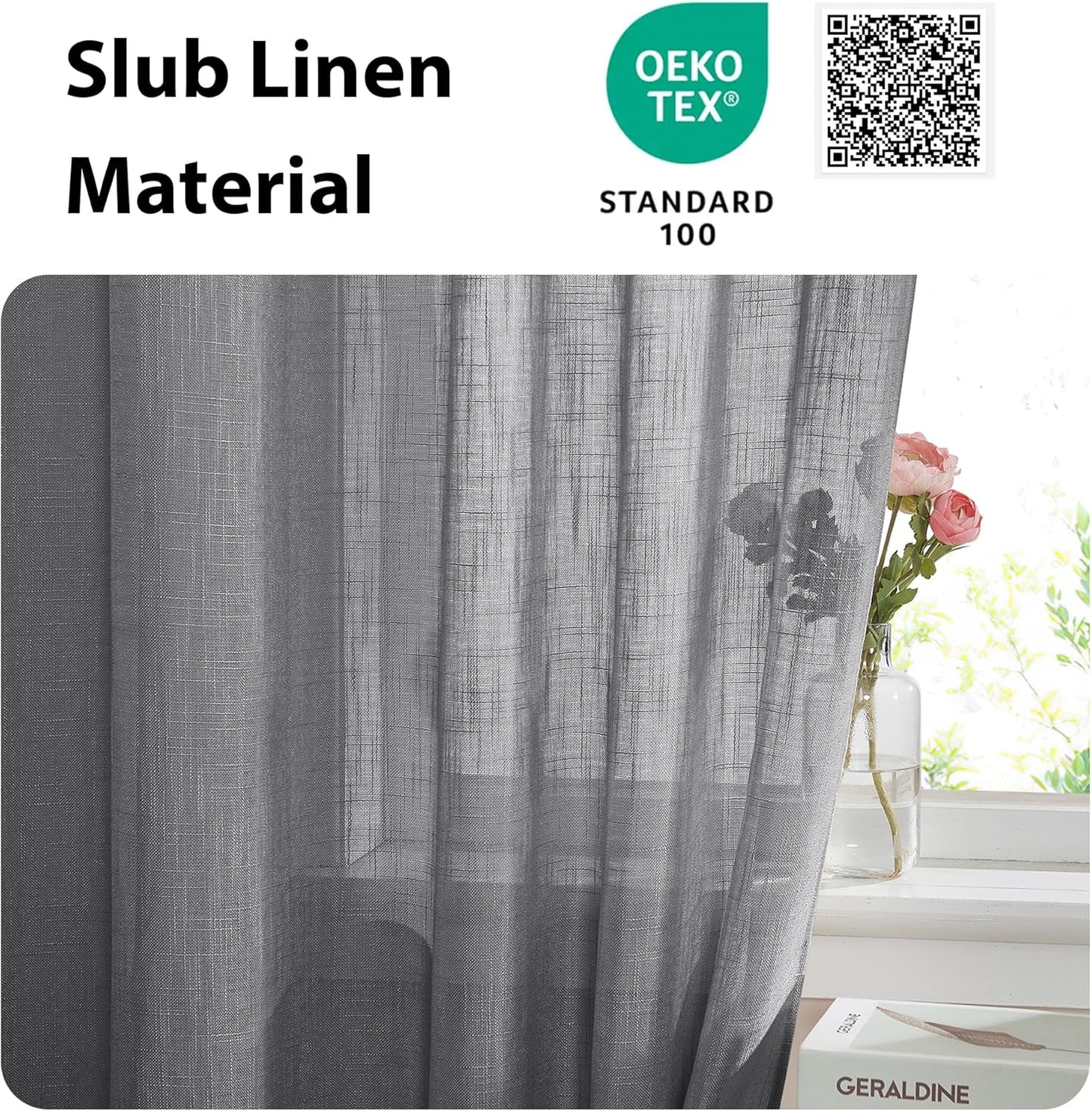 NICETOWN French Door Curtain Panel - Durable Front Door Window Curtain, Light Filtering Semi Sheer Drape for Glass Window, Tieback Included (Dark Grey, 1 Panel, 52 inches by 40 inches)