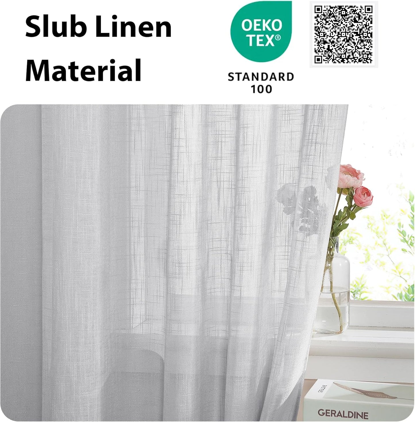 NICETOWN Door Curtain Panel Sheer - Sheer French Door Curtain Linen Textured Panel 72 inches Long Curtain with Single Tieback (Light Grey, 1 Panel)