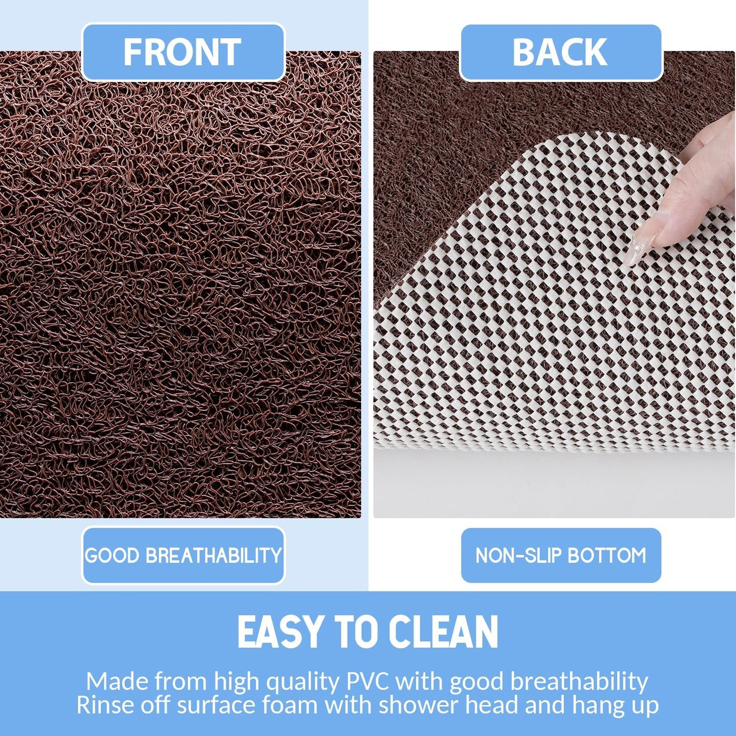 Non-Slip Bathtub Mat, Anti Slip Shower Mat, Fast Drying Bathtub Mats, Foot Scrubber Mat, Anti Slip Mat for Tub, Floor, Bathroom, Kitchen, Home, Hotel (Brown 24"×16")