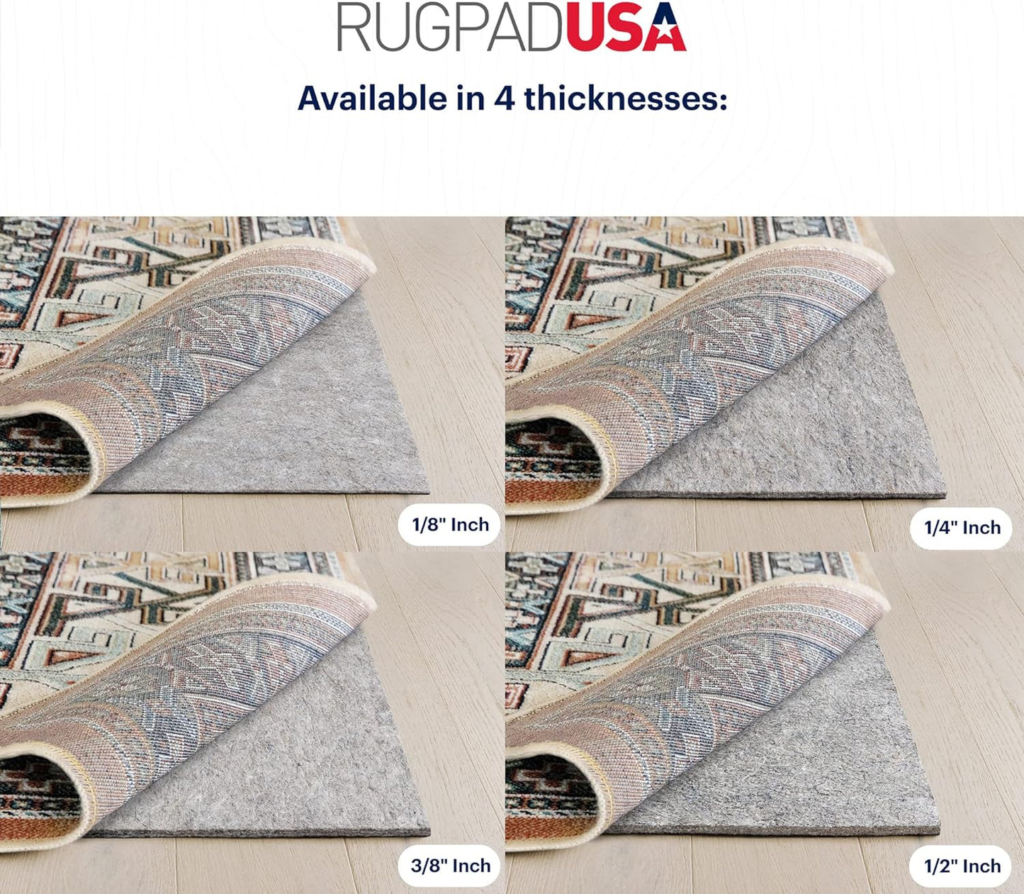 RUGPADUSA - Dual Surface - 5'x7' - 3/8" Thick - Felt + Rubber - Enhanced Non-Slip Rug Pad - Adds Comfort and Protection - for Hard Surface Floors