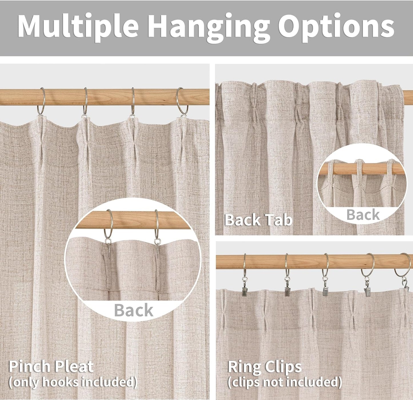 YoungsTex Natural Linen Curtains 63 Inch Length 2 Panels - Light Filtering Semi Sheer Window Drapes Textured Rustic with Pinch Pleated for Bedroom Living Room Office, 2 Panels, 40 X 63 Inch