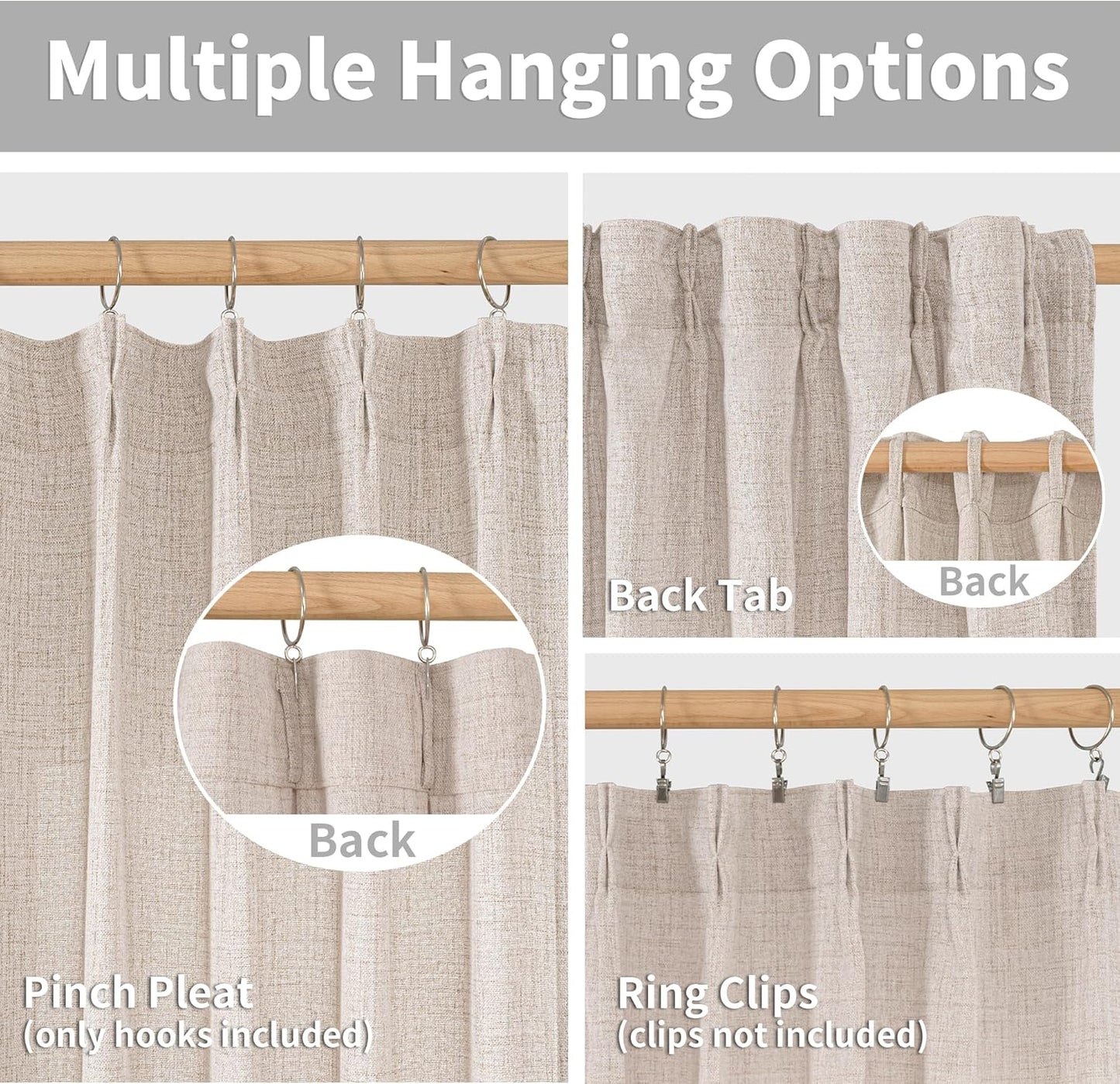 YoungsTex Cafe Linen Curtains 36 Inch Length for Kitchen Window Over Sink, Small Drapes Light Filtering Semi Sheer with Back Tab for Bathroom Window, 2 Panels, 40 X 36 Inch