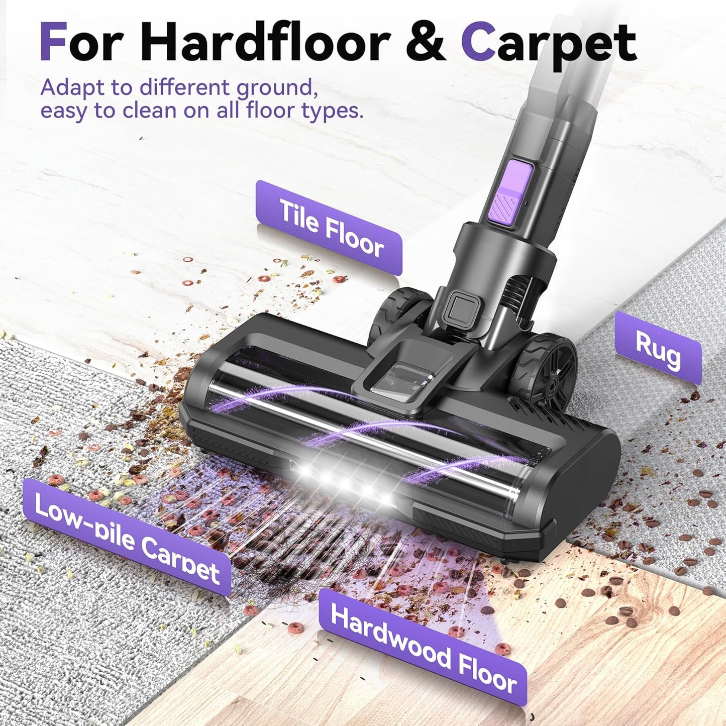 S10 Cordless Vacuum Cleaner, 55Kpa 60mins Lightweight Stick Vacuum with Powerful Suction for Home, Rechargeable, Self-Standing, Handheld Vacuum Cleaners for Hardwood Floors, Carpets, Pet Hair
