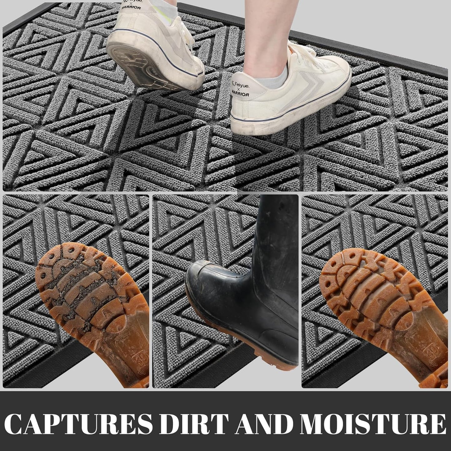 Yimobra Outdoor Mats for Front Door 29.5x17, All-Weather Waterproof Non-Slip Outdoor Door Mat Outside Eentrance, Garage/Patio Entryway Indoor Doormat, Easy Clean, Grey