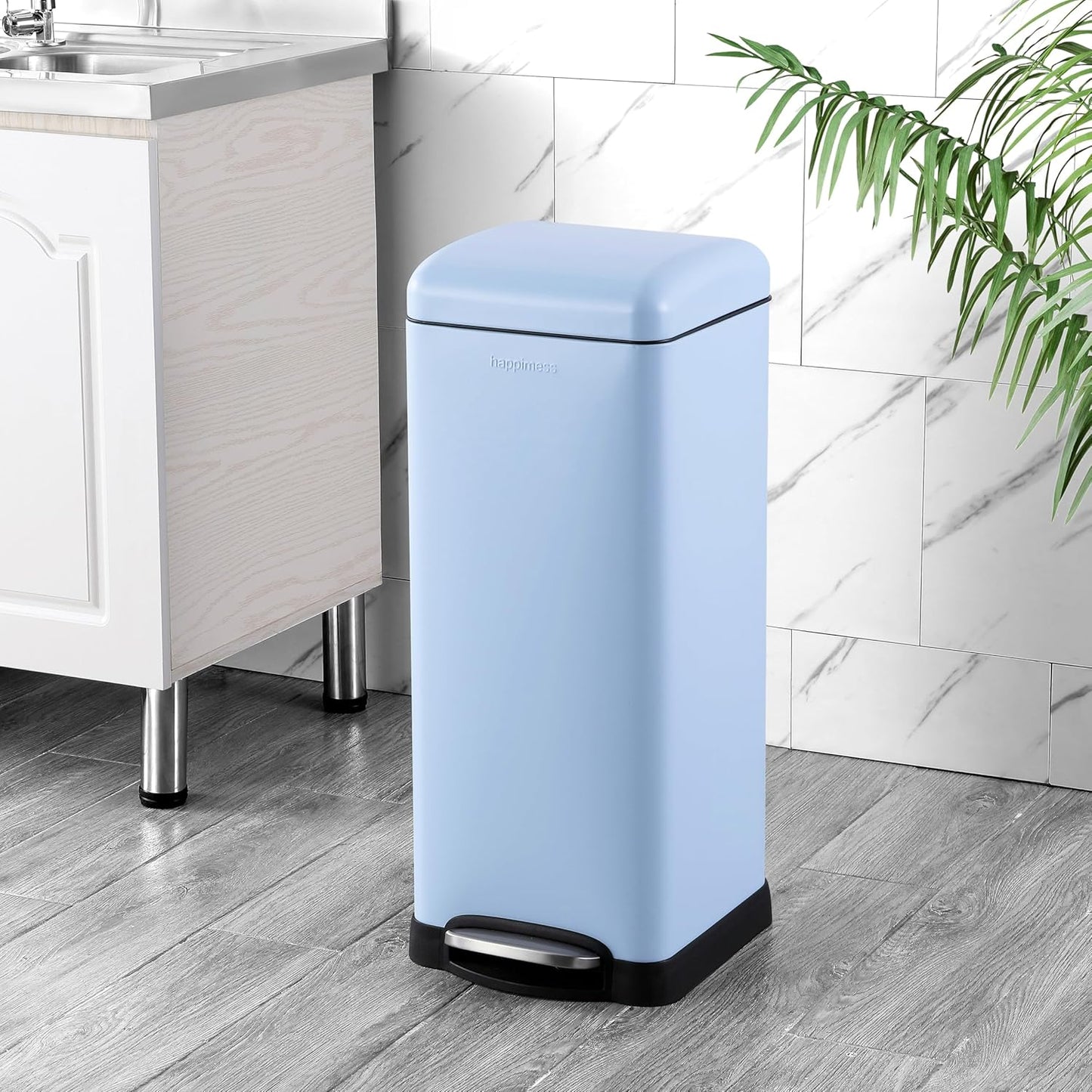 happimess HPM1007I Betty Retro 8-Gallon Step-Open Trash Can, Fingerprint Resistant, Modern, Minimalistic for Home, Kitchen, Laundry Room, Office, Bedroom, Bathroom, Tide Pool Blue