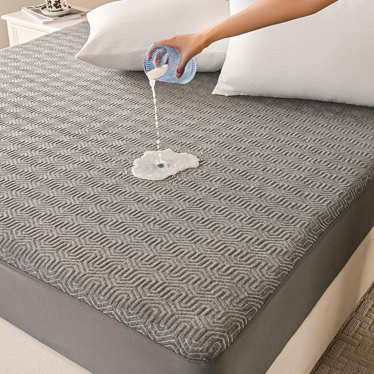 GRT Waterproof Mattress Protector Full, Breathable Bamboo Charcoal Fiber Mattress Cover, Noiseless and Odor Free Upgraded Mattress Protector with Double-Barrier Protection, 8"-26" Deep Pocket